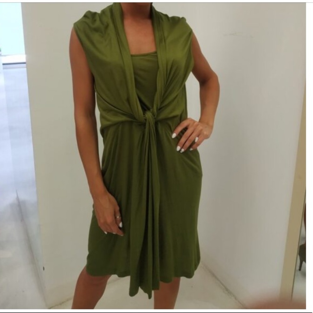 Zara large Olive green front twisted knot dress.